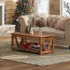 imageWLIVE Farmhouse Coffee Table 43 Coffee Table for Living Room Modern Center Table with Storage Shelf V Shaped Support GreyampWhiteRustic Brown