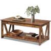 imageWLIVE Farmhouse Coffee Table 43 Coffee Table for Living Room Modern Center Table with Storage Shelf V Shaped Support GreyampWhiteRustic Brown
