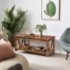 imageWLIVE Farmhouse Coffee Table 43 Coffee Table for Living Room Modern Center Table with Storage Shelf V Shaped Support GreyampWhiteRustic Brown