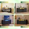 imageWLIVE White Dresser TV Stand for 55 60 65 inch TV Entertainment Center with LED Lights amp Charging Station TV Media Console Table with 13 Fabric Drawers and Open Shelves for Living Room Wood TopBlack