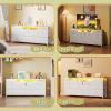 imageWLIVE White Dresser TV Stand for 55 60 65 inch TV Entertainment Center with LED Lights amp Charging Station TV Media Console Table with 13 Fabric Drawers and Open Shelves for Living Room Wood TopWhite