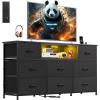 imageWLIVE White Dresser TV Stand for 55 60 65 inch TV Entertainment Center with LED Lights amp Charging Station TV Media Console Table with 13 Fabric Drawers and Open Shelves for Living Room Wood TopBlack