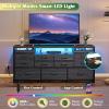 imageWLIVE White Dresser TV Stand for 55 60 65 inch TV Entertainment Center with LED Lights amp Charging Station TV Media Console Table with 13 Fabric Drawers and Open Shelves for Living Room Wood TopCharcoal Black Wood Grain Print