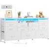 imageWLIVE White Dresser TV Stand for 55 60 65 inch TV Entertainment Center with LED Lights amp Charging Station TV Media Console Table with 13 Fabric Drawers and Open Shelves for Living Room Wood TopWhite