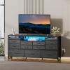 imageWLIVE White Dresser TV Stand for 55 60 65 inch TV Entertainment Center with LED Lights amp Charging Station TV Media Console Table with 13 Fabric Drawers and Open Shelves for Living Room Wood TopCharcoal Black Wood Grain Print