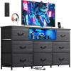 imageWLIVE White Dresser TV Stand for 55 60 65 inch TV Entertainment Center with LED Lights amp Charging Station TV Media Console Table with 13 Fabric Drawers and Open Shelves for Living Room Wood TopCharcoal Black Wood Grain Print
