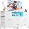 imageWLIVE White Dresser TV Stand for 55 60 65 inch TV Entertainment Center with LED Lights amp Charging Station TV Media Console Table with 13 Fabric Drawers and Open Shelves for Living Room Wood TopWhite