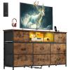 imageWLIVE White Dresser TV Stand for 55 60 65 inch TV Entertainment Center with LED Lights amp Charging Station TV Media Console Table with 13 Fabric Drawers and Open Shelves for Living Room Wood TopRustic Brown