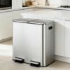 imageWLIVE 2 x 8 Gallon Dual Compartment Trash Can Stainless Steel PetProof Double Garbage Can Kitchen with Lid Inner Buckets and Deodorizing Filter Box Trash and Recycle Bin Combo SilverSilver