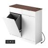 imageWLIVE 210 Gallon Double Tilt Out Trash Can Cabinet Hidden Trash Can Cabinet with 2 AC USB Outlets Storage Drawers FoodClothes Storage Pet Proof Kitchen Trash bin Cabinet for Living Room White