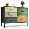 imageWLIVE Dresser for Bedroom with 5 Drawers Wide Chest of Drawers for Bedroom Fabric Dresser for Living Room Closet Hallway Cream WhiteFloral Painted