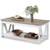 imageWLIVE Farmhouse Coffee Table 43 Coffee Table for Living Room Modern Center Table with Storage Shelf V Shaped Support GreyampWhiteGreywhite