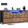 imageWLIVE White Dresser TV Stand for 55 60 65 inch TV Entertainment Center with LED Lights amp Charging Station TV Media Console Table with 13 Fabric Drawers and Open Shelves for Living Room Wood TopRustic Brown