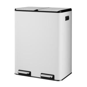 imageWLIVE 2 x 8 Gallon Dual Compartment Trash Can Stainless Steel PetProof Double Garbage Can Kitchen with Lid Inner Buckets and Deodorizing Filter Box Trash and Recycle Bin Combo SilverWhite