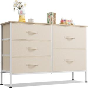 imageWLIVE Dresser for Bedroom with 5 Drawers Wide Chest of Drawers for Bedroom Fabric Dresser for Living Room Closet Hallway Cream WhiteCream White