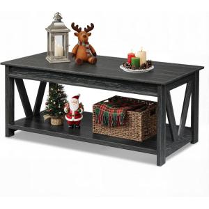 imageWLIVE Farmhouse Coffee Table 43 Coffee Table for Living Room Modern Center Table with Storage Shelf V Shaped Support GreyampWhiteCharcoal Black