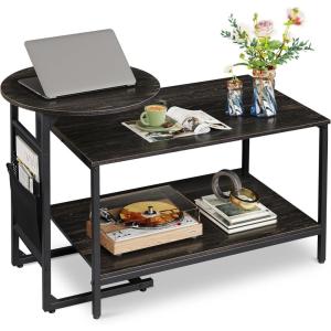 imageWLIVE Round Coffee Table 326 Small Coffee Table with Storage Shelf 2Tier Circle Wood Center Table for Living Room Apartment Rustic BrownBlack