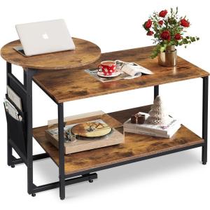 imageWLIVE Round Coffee Table 326 Small Coffee Table with Storage Shelf 2Tier Circle Wood Center Table for Living Room Apartment Rustic BrownRustic Brown