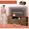 imageWLIVE 755 TV Stand for 65 75 80 85 Inch TV Dresser for Bedroom with Power Outlets amp LED Lights 11 Drawer Fabric Dresser with Open Shelves Entertainment Center with Storage Rustic BrownRustic Brown