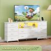 imageWLIVE 755 TV Stand for 65 75 80 85 Inch TV Dresser for Bedroom with Power Outlets amp LED Lights 11 Drawer Fabric Dresser with Open Shelves Entertainment Center with Storage Rustic BrownWhite