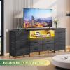 imageWLIVE 755 TV Stand for 65 75 80 85 Inch TV Dresser for Bedroom with Power Outlets amp LED Lights 11 Drawer Fabric Dresser with Open Shelves Entertainment Center with Storage Rustic BrownCharcoal Black Wood Grain Print