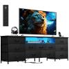 imageWLIVE 755 TV Stand for 65 75 80 85 Inch TV Dresser for Bedroom with Power Outlets amp LED Lights 11 Drawer Fabric Dresser with Open Shelves Entertainment Center with Storage Rustic BrownBlack