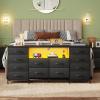 imageWLIVE 755 TV Stand for 65 75 80 85 Inch TV Dresser for Bedroom with Power Outlets amp LED Lights 11 Drawer Fabric Dresser with Open Shelves Entertainment Center with Storage Rustic BrownBlack