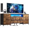 imageWLIVE 755 TV Stand for 65 75 80 85 Inch TV Dresser for Bedroom with Power Outlets amp LED Lights 11 Drawer Fabric Dresser with Open Shelves Entertainment Center with Storage Rustic BrownRustic Brown