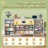 imageWLIVE 755 TV Stand for 65 75 80 85 Inch TV Dresser for Bedroom with Power Outlets amp LED Lights 11 Drawer Fabric Dresser with Open Shelves Entertainment Center with Storage Rustic BrownWhite