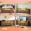 imageWLIVE 755 TV Stand for 65 75 80 85 Inch TV Dresser for Bedroom with Power Outlets amp LED Lights 11 Drawer Fabric Dresser with Open Shelves Entertainment Center with Storage Rustic BrownRustic Brown