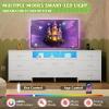imageWLIVE 755 TV Stand for 65 75 80 85 Inch TV Dresser for Bedroom with Power Outlets amp LED Lights 11 Drawer Fabric Dresser with Open Shelves Entertainment Center with Storage Rustic BrownWhite