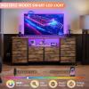 imageWLIVE 755 TV Stand for 65 75 80 85 Inch TV Dresser for Bedroom with Power Outlets amp LED Lights 11 Drawer Fabric Dresser with Open Shelves Entertainment Center with Storage Rustic BrownRustic Brown