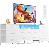 imageWLIVE 755 TV Stand for 65 75 80 85 Inch TV Dresser for Bedroom with Power Outlets amp LED Lights 11 Drawer Fabric Dresser with Open Shelves Entertainment Center with Storage Rustic BrownWhite