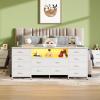 imageWLIVE 755 TV Stand for 65 75 80 85 Inch TV Dresser for Bedroom with Power Outlets amp LED Lights 11 Drawer Fabric Dresser with Open Shelves Entertainment Center with Storage Rustic BrownWhite