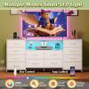 imageWLIVE 755 TV Stand for 65 75 80 85 Inch TV Dresser for Bedroom with Power Outlets amp LED Lights 11 Drawer Fabric Dresser with Open Shelves Entertainment Center with Storage Rustic BrownWhite