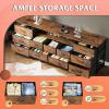 imageWLIVE 755 TV Stand for 65 75 80 85 Inch TV Dresser for Bedroom with Power Outlets amp LED Lights 11 Drawer Fabric Dresser with Open Shelves Entertainment Center with Storage Rustic BrownRustic Brown