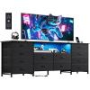 imageWLIVE 755 TV Stand for 65 75 80 85 Inch TV Dresser for Bedroom with Power Outlets amp LED Lights 11 Drawer Fabric Dresser with Open Shelves Entertainment Center with Storage Rustic BrownBlack