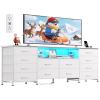 imageWLIVE 755 TV Stand for 65 75 80 85 Inch TV Dresser for Bedroom with Power Outlets amp LED Lights 11 Drawer Fabric Dresser with Open Shelves Entertainment Center with Storage Rustic BrownWhite