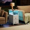 imageWLIVE Nightstand Set of 2 with Charging Station End Table Sets with LED Lights 2 Fabric Drawers and Open Shelf Bed Side Tables Living Room Small Space Night Stand for Bedroom WhiteWhite