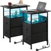 imageWLIVE Nightstand Set of 2 with Charging Station End Table Sets with LED Lights 2 Fabric Drawers and Open Shelf Bed Side Tables Living Room Small Space Night Stand for Bedroom WhiteBlack
