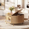 image:imageWLIVE Coffee Table 315 Round Coffee Tables with Storage and Sliding Cabinet Door Mid Century Modern Fluted Center Table for Living Room Small Space Walnut BrownNatural Oak