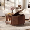 image:imageWLIVE Coffee Table 315 Round Coffee Tables with Storage and Sliding Cabinet Door Mid Century Modern Fluted Center Table for Living Room Small Space Walnut BrownWalnut Brown