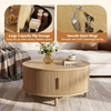 image:imageWLIVE Coffee Table 315 Round Coffee Tables with Storage and Sliding Cabinet Door Mid Century Modern Fluted Center Table for Living Room Small Space Walnut BrownNatural Oak