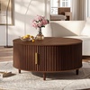 image:imageWLIVE Coffee Table 315 Round Coffee Tables with Storage and Sliding Cabinet Door Mid Century Modern Fluted Center Table for Living Room Small Space Walnut BrownWalnut Brown