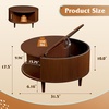 image:imageWLIVE Coffee Table 315 Round Coffee Tables with Storage and Sliding Cabinet Door Mid Century Modern Fluted Center Table for Living Room Small Space Walnut BrownWalnut Brown