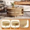 image:imageWLIVE Coffee Table 315 Round Coffee Tables with Storage and Sliding Cabinet Door Mid Century Modern Fluted Center Table for Living Room Small Space Walnut BrownNatural Oak