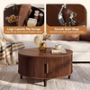 image:imageWLIVE Coffee Table 315 Round Coffee Tables with Storage and Sliding Cabinet Door Mid Century Modern Fluted Center Table for Living Room Small Space Walnut BrownWalnut Brown