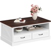 image:imageWLIVE Coffee Table for Living Room 43 Framhouse Coffee Table with 2 Storage Drawers Modern Center Table with Open Display Area Elegant Curved Base BlackWhite