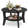 image:imageWLIVE Round Coffee Table 2Tier Wood Coffee Table with Storage Shelf Tapered Legs Circle Wood Small Center Table for Living Room Apartment Easy Assembly BlackBlack