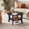 image:imageWLIVE Round Coffee Table 2Tier Wood Coffee Table with Storage Shelf Tapered Legs Circle Wood Small Center Table for Living Room Apartment Easy Assembly BlackBlack